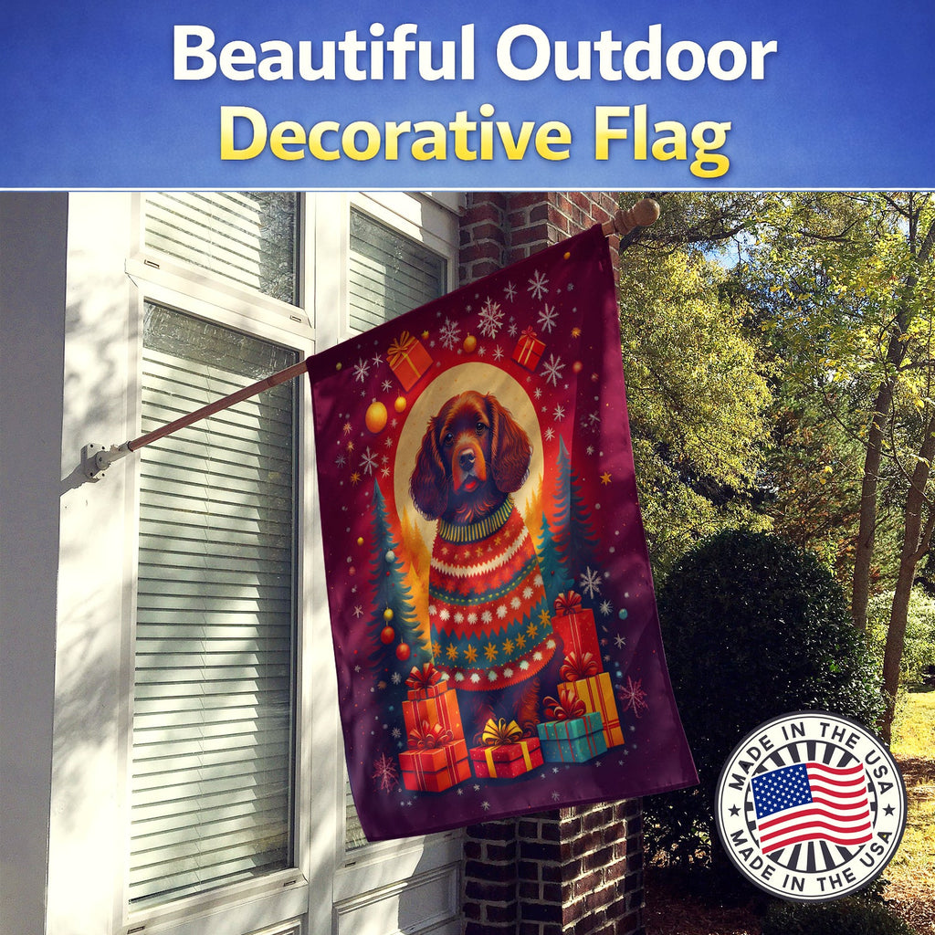 American Water Spaniel Holiday Christmas House Flag 28x40 Porch Sleeve Pole Decorative Outside Yard Banner Artwork Wall Hanging, Polyester