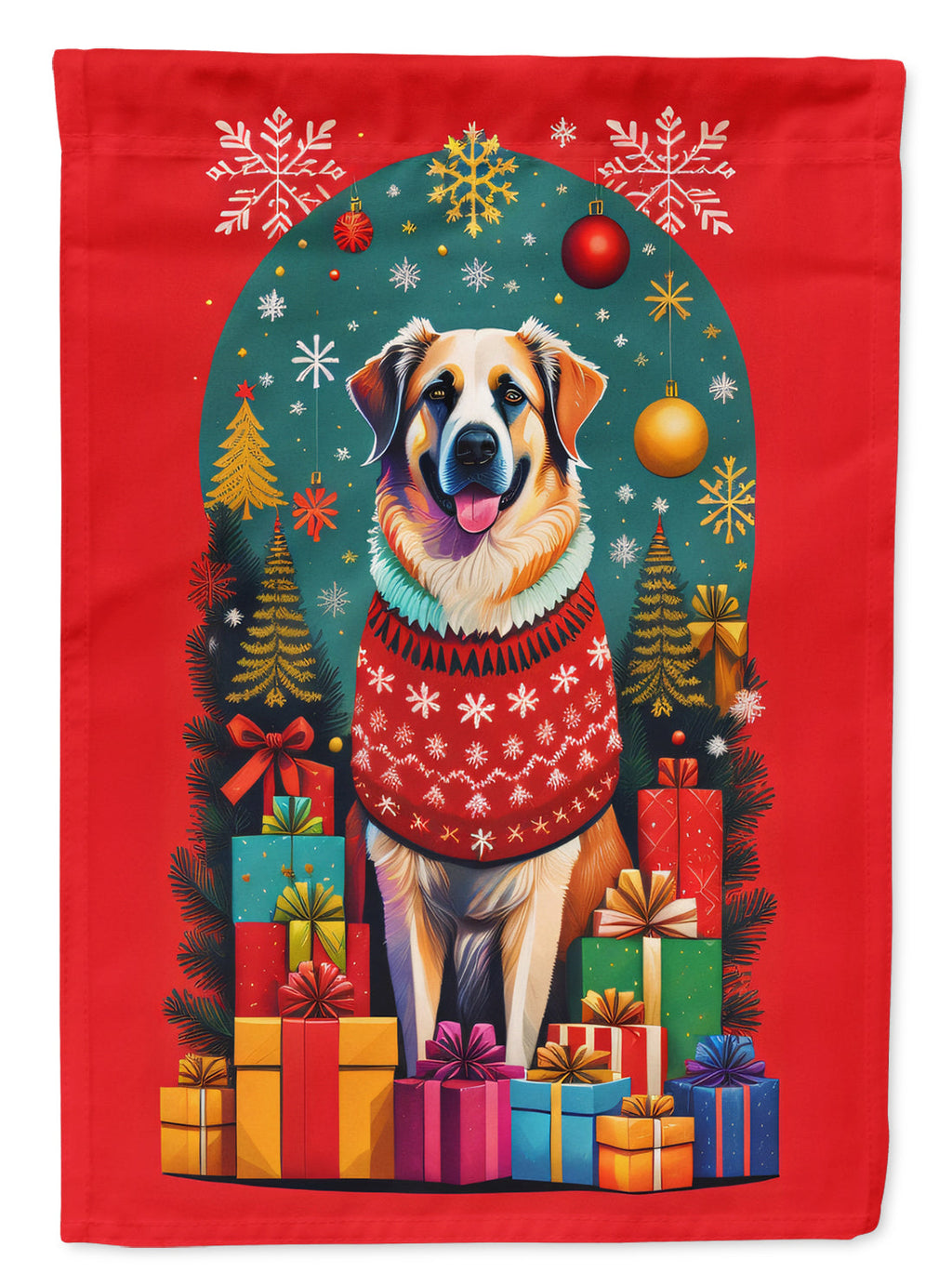 Anatolian Shepherd Dog Holiday Christmas House Flag 28x40 Porch Sleeve Pole Decorative Outside Yard Banner Artwork Wall Hanging, Polyester