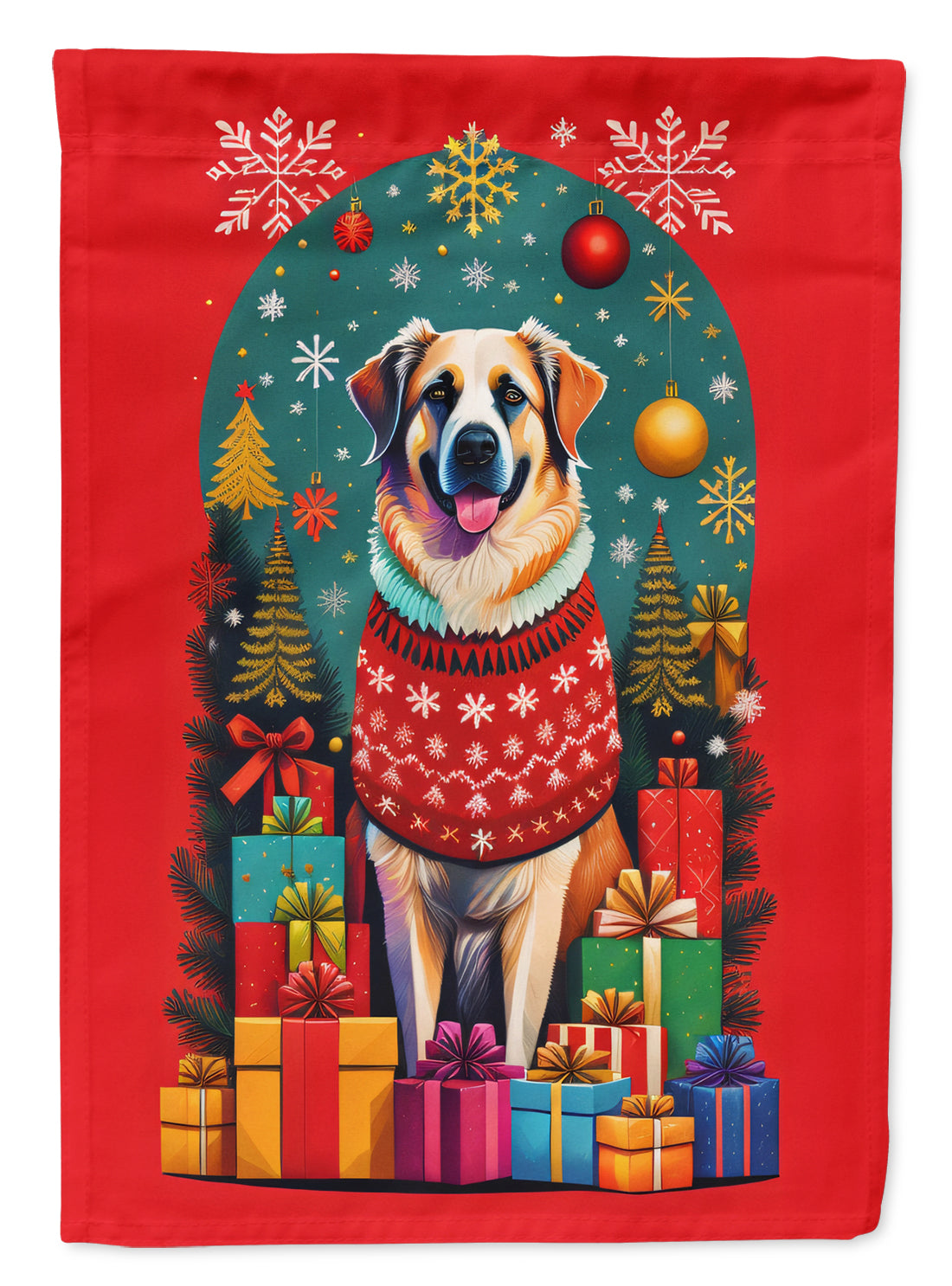 Anatolian Shepherd Dog Holiday Christmas House Flag 28x40 Porch Sleeve Pole Decorative Outside Yard Banner Artwork Wall Hanging, Polyester