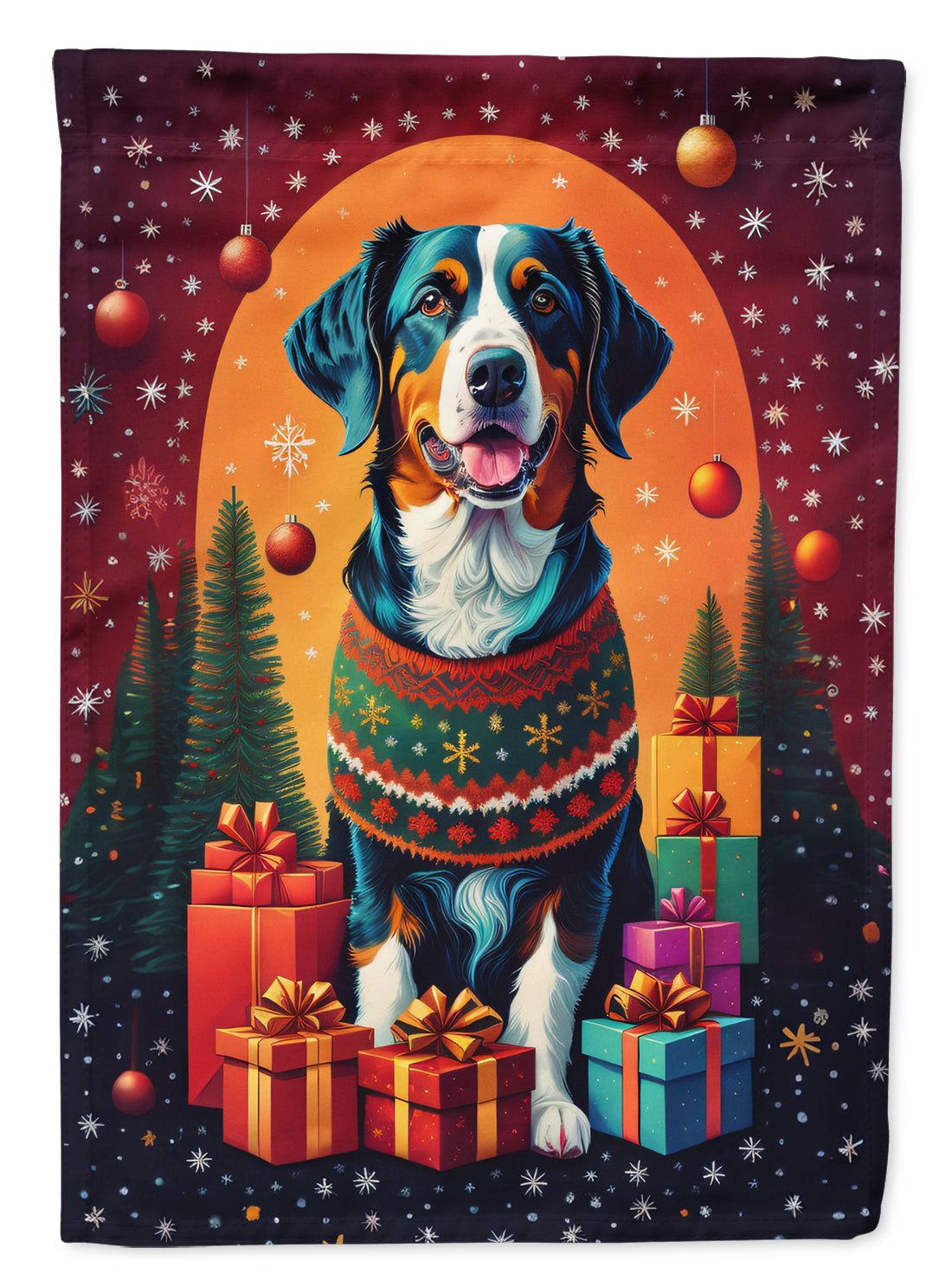 Appenzeller Sennenhund Holiday Christmas House Flag 28x40 Porch Sleeve Pole Decorative Outside Yard Banner Artwork Wall Hanging, Polyester