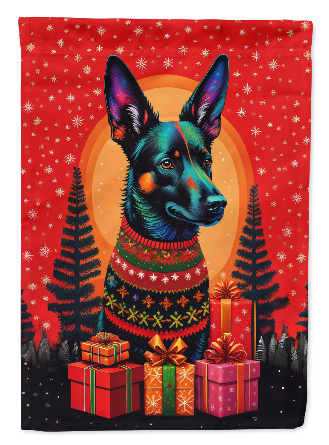 Australian Kelpie Holiday Christmas House Flag 28x40 Porch Sleeve Pole Decorative Outside Yard Banner Artwork Wall Hanging, Polyester