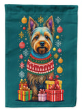 Australian Terrier Holiday Christmas House Flag 28x40 Porch Sleeve Pole Decorative Outside Yard Banner Artwork Wall Hanging, Polyester