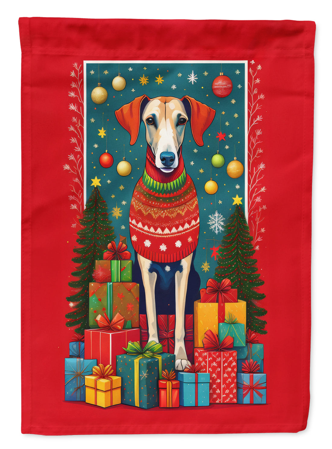 Azawakh Hound Holiday Christmas House Flag 28x40 Porch Sleeve Pole Decorative Outside Yard Banner Artwork Wall Hanging, Polyester