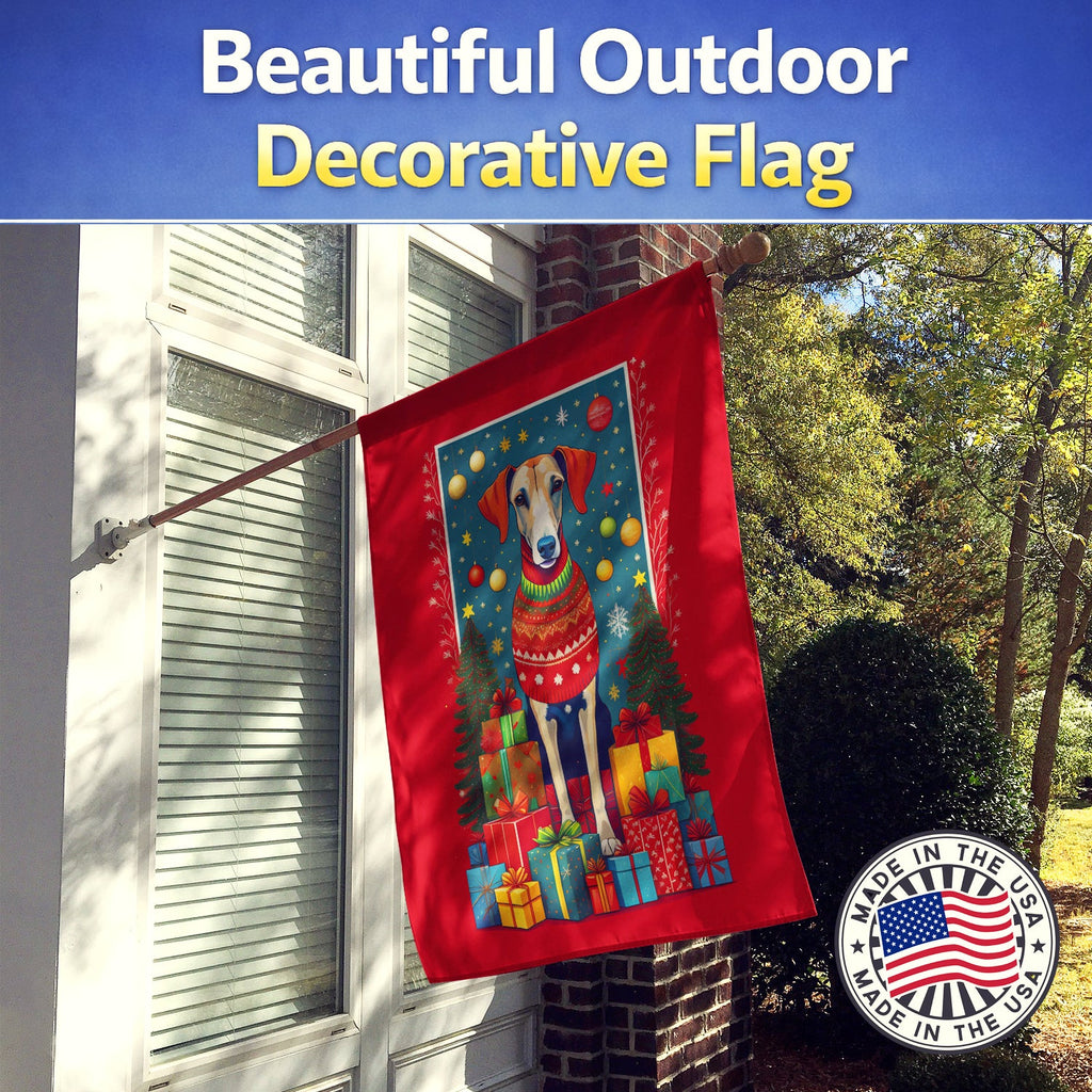 Azawakh Hound Holiday Christmas House Flag 28x40 Porch Sleeve Pole Decorative Outside Yard Banner Artwork Wall Hanging, Polyester