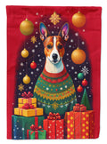 Basenji Holiday Christmas House Flag 28x40 Porch Sleeve Pole Decorative Outside Yard Banner Artwork Wall Hanging, Polyester