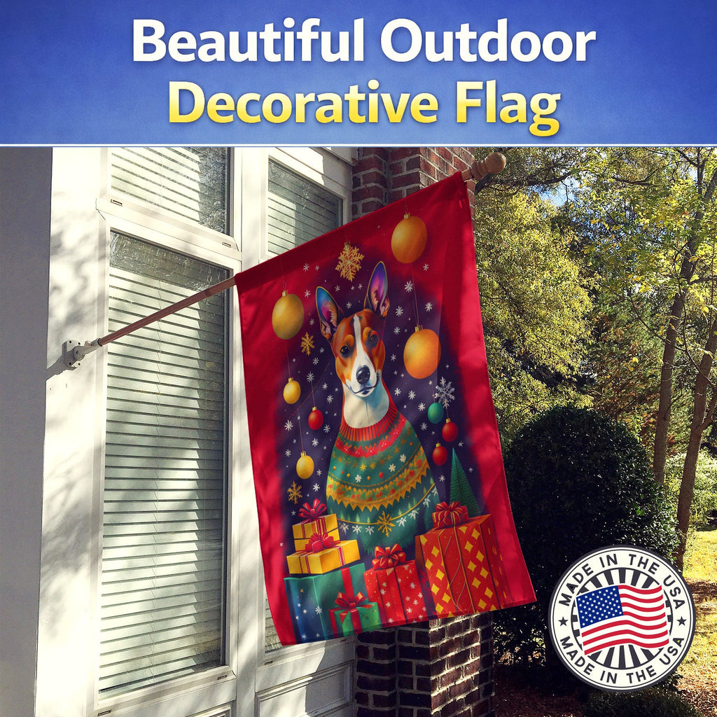 Basenji Holiday Christmas House Flag 28x40 Porch Sleeve Pole Decorative Outside Yard Banner Artwork Wall Hanging, Polyester