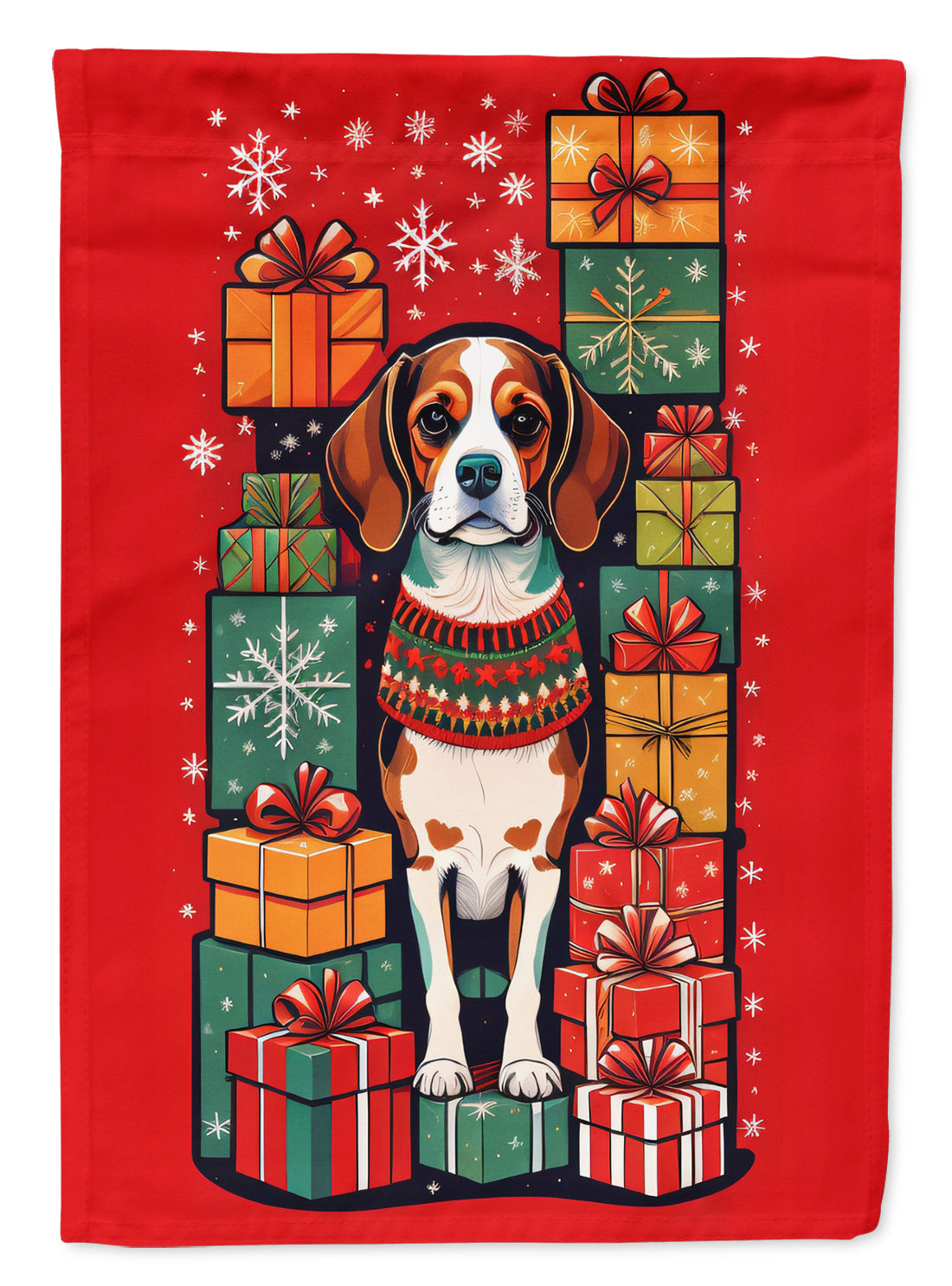 Beagle Holiday Christmas House Flag 28x40 Porch Sleeve Pole Decorative Outside Yard Banner Artwork Wall Hanging, Polyester
