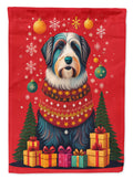 Bearded Collie Holiday Christmas House Flag 28x40 Porch Sleeve Pole Decorative Outside Yard Banner Artwork Wall Hanging, Polyester