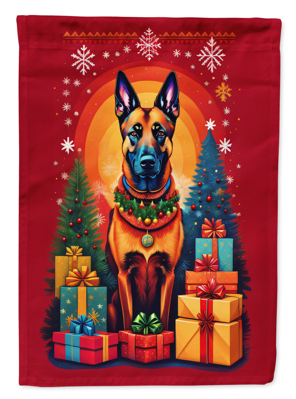 Belgian Malinois Holiday Christmas House Flag 28x40 Porch Sleeve Pole Decorative Outside Yard Banner Artwork Wall Hanging, Polyester