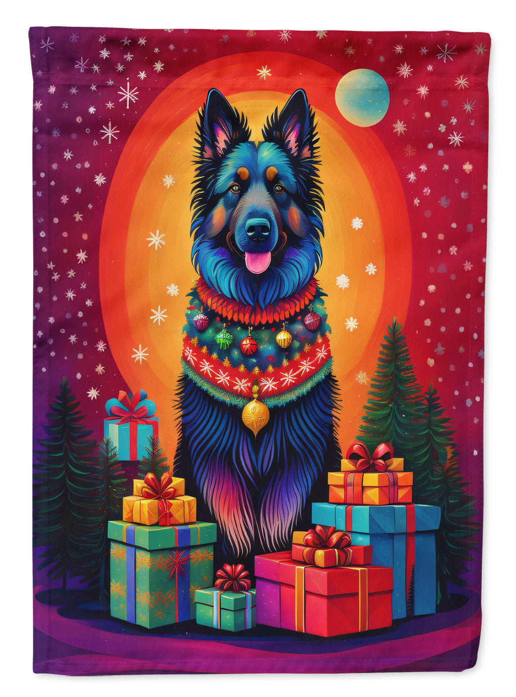 Belgian Sheepdog Holiday Christmas House Flag 28x40 Porch Sleeve Pole Decorative Outside Yard Banner Artwork Wall Hanging, Polyester