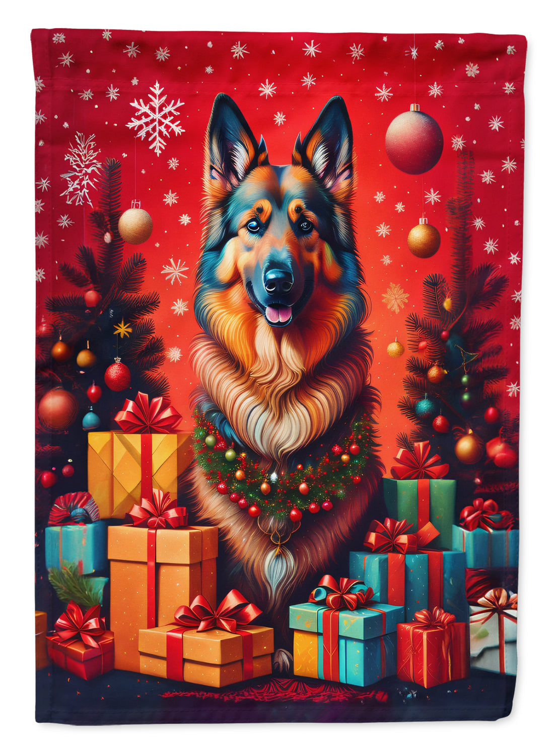 Belgian Tervuren Holiday Christmas House Flag 28x40 Porch Sleeve Pole Decorative Outside Yard Banner Artwork Wall Hanging, Polyester