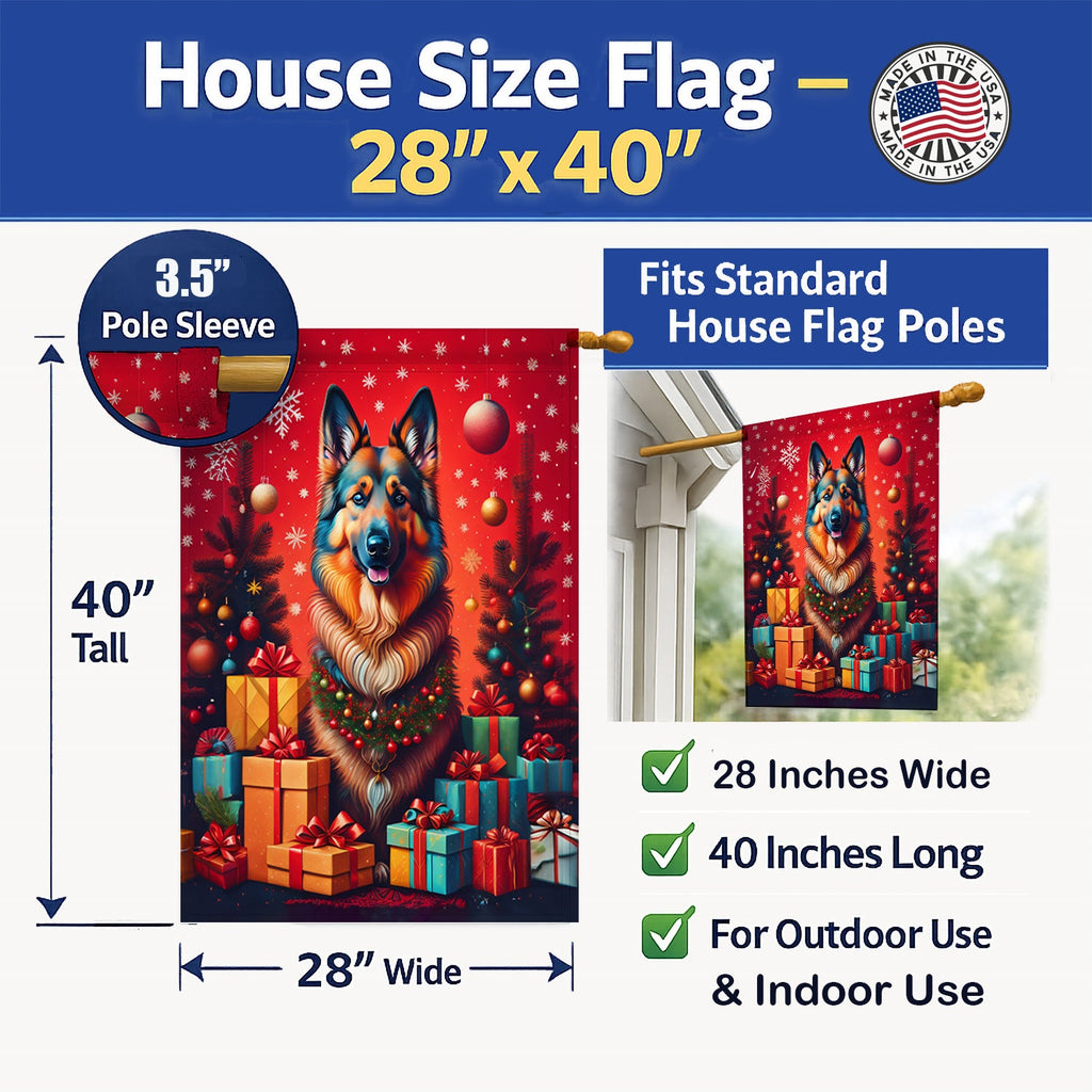 Belgian Tervuren Holiday Christmas House Flag 28x40 Porch Sleeve Pole Decorative Outside Yard Banner Artwork Wall Hanging, Polyester
