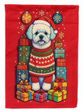 Bichon Frise Holiday Christmas House Flag 28x40 Porch Sleeve Pole Decorative Outside Yard Banner Artwork Wall Hanging, Polyester