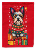 Biewer Terrier Holiday Christmas House Flag 28x40 Porch Sleeve Pole Decorative Outside Yard Banner Artwork Wall Hanging, Polyester