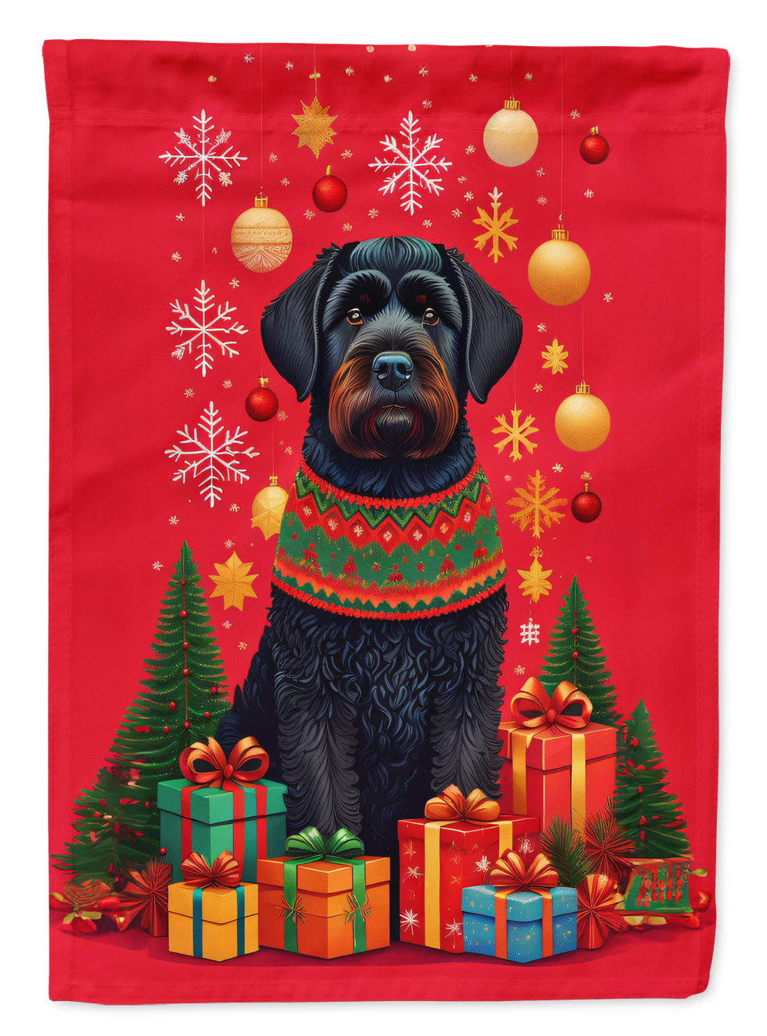 Black Russian Terrier Holiday Christmas House Flag 28x40 Porch Sleeve Pole Decorative Outside Yard Banner Artwork Wall Hanging, Polyester