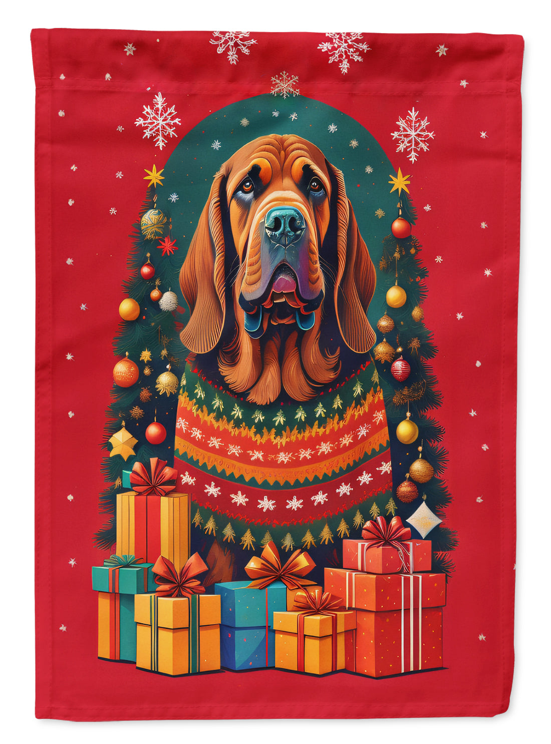 Bloodhound Holiday Christmas House Flag 28x40 Porch Sleeve Pole Decorative Outside Yard Banner Artwork Wall Hanging, Polyester