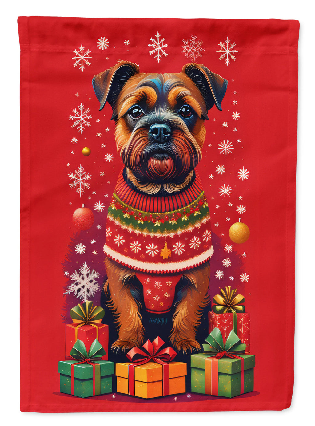 Border Terrier Holiday Christmas House Flag 28x40 Porch Sleeve Pole Decorative Outside Yard Banner Artwork Wall Hanging, Polyester