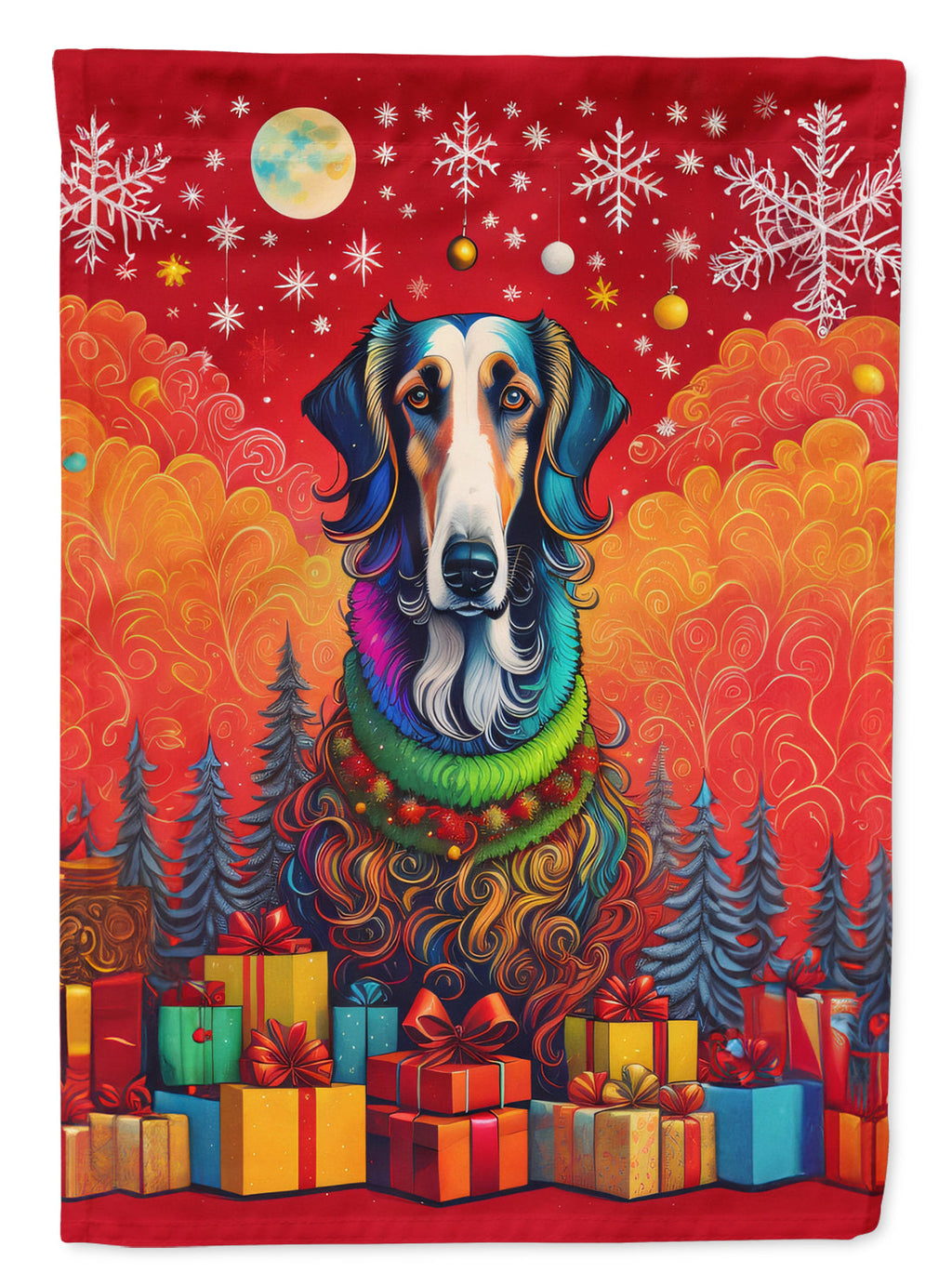 Borzoi Russian Wolfhound Holiday Christmas House Flag 28x40 Porch Sleeve Pole Decorative Outside Yard Banner Artwork Wall Hanging, Polyester