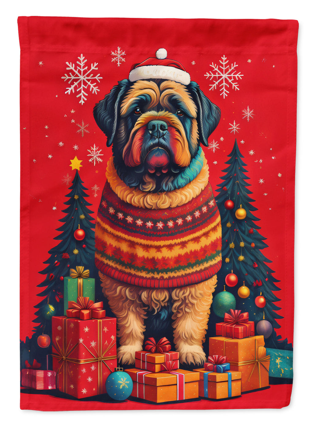 Bouvier des Flandres Holiday Christmas House Flag 28x40 Porch Sleeve Pole Decorative Outside Yard Banner Artwork Wall Hanging, Polyester