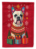 White Boxer Cropped Ears Holiday Christmas House Flag 28x40 Porch Sleeve Pole Decorative Outside Yard Banner Artwork Wall Hanging, Polyester