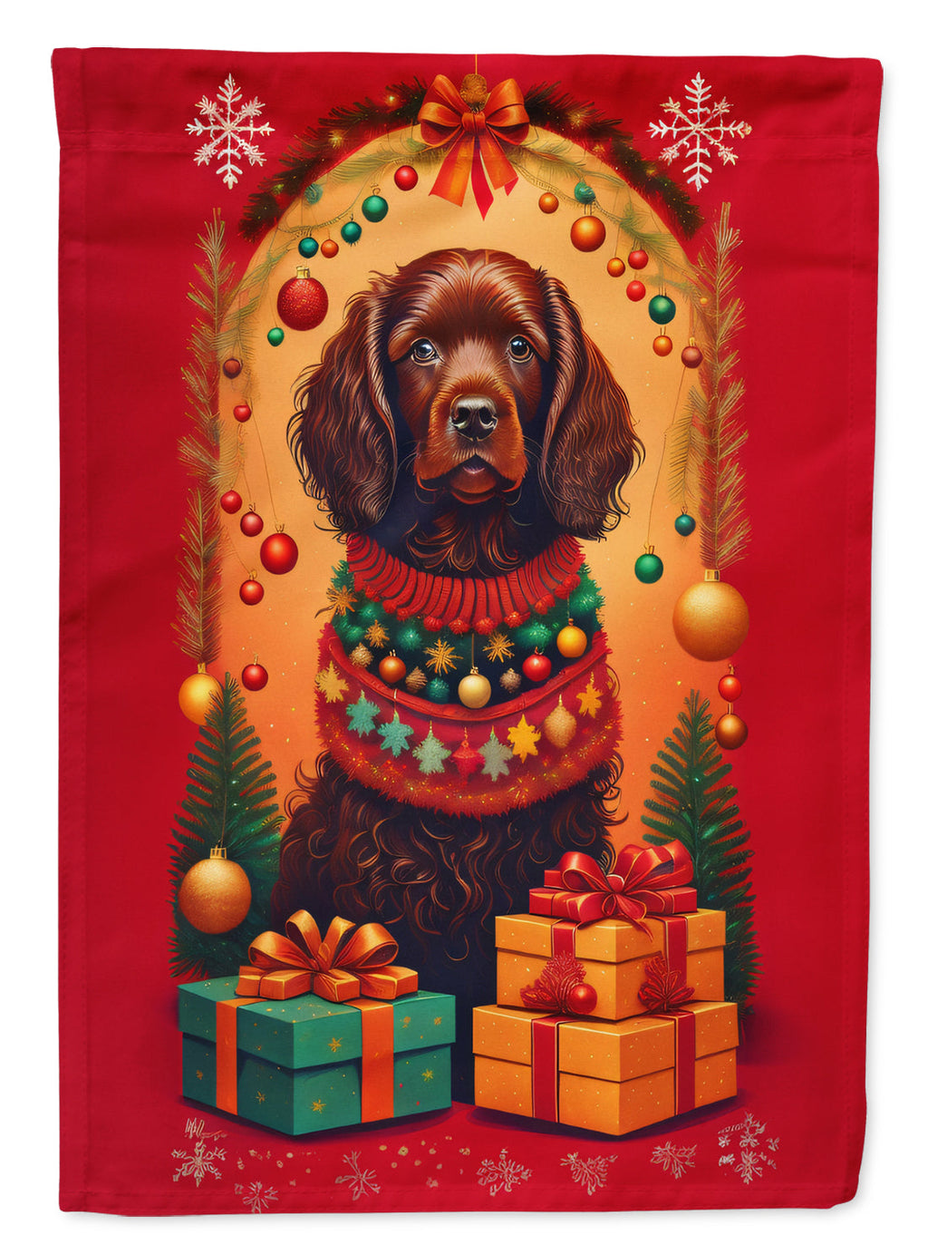 Boykin Spaniel Holiday Christmas House Flag 28x40 Porch Sleeve Pole Decorative Outside Yard Banner Artwork Wall Hanging, Polyester