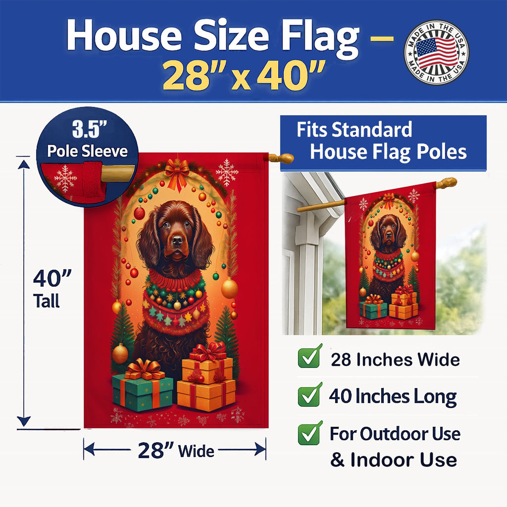 Boykin Spaniel Holiday Christmas House Flag 28x40 Porch Sleeve Pole Decorative Outside Yard Banner Artwork Wall Hanging, Polyester