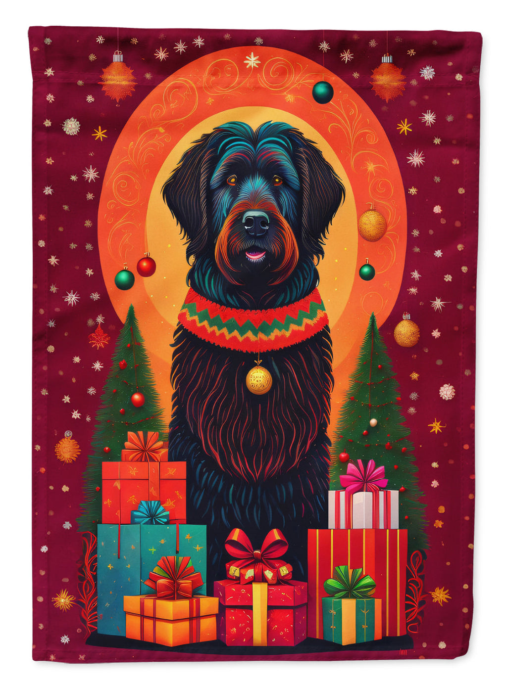 Black Briard Holiday Christmas House Flag 28x40 Porch Sleeve Pole Decorative Outside Yard Banner Artwork Wall Hanging, Polyester