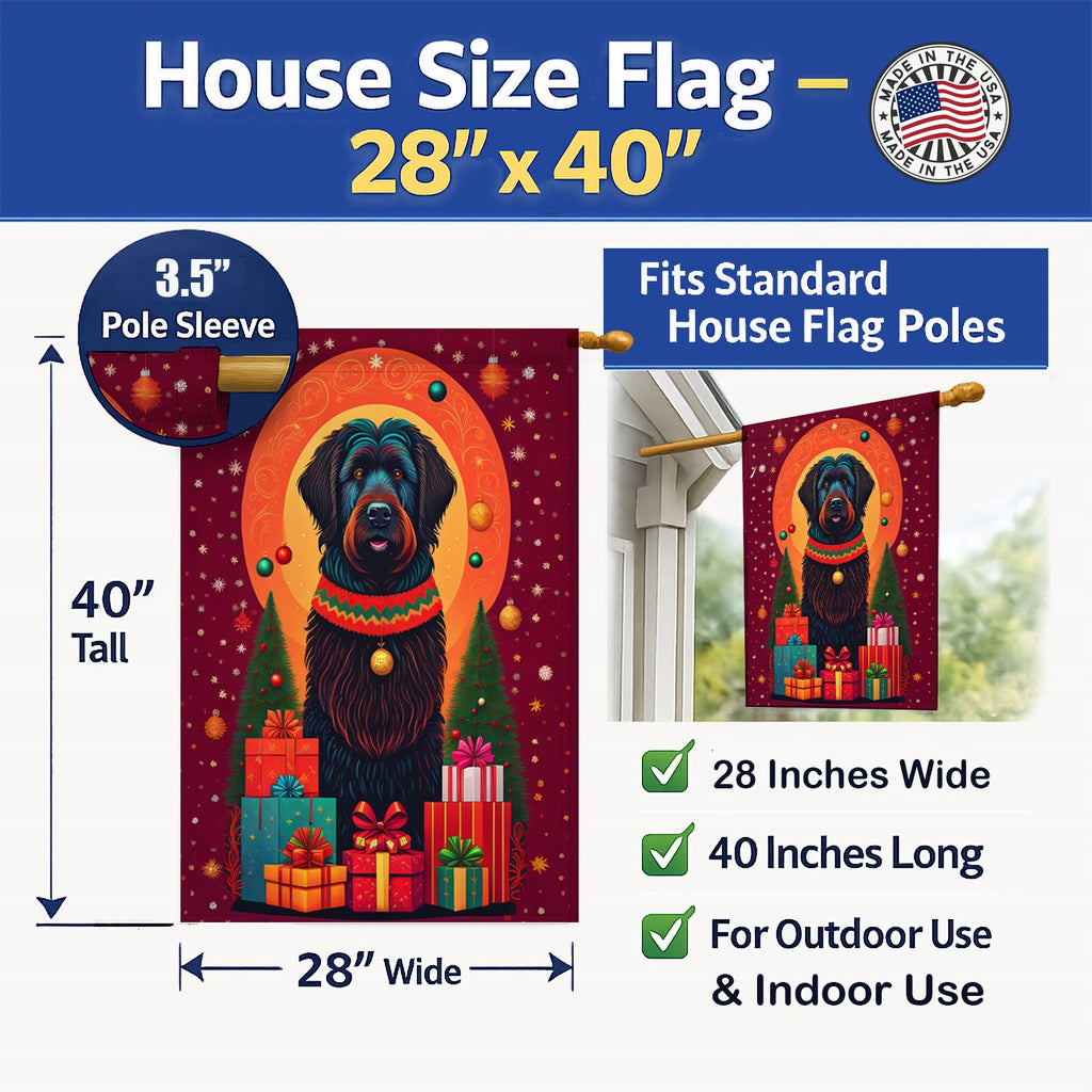 Black Briard Holiday Christmas House Flag 28x40 Porch Sleeve Pole Decorative Outside Yard Banner Artwork Wall Hanging, Polyester