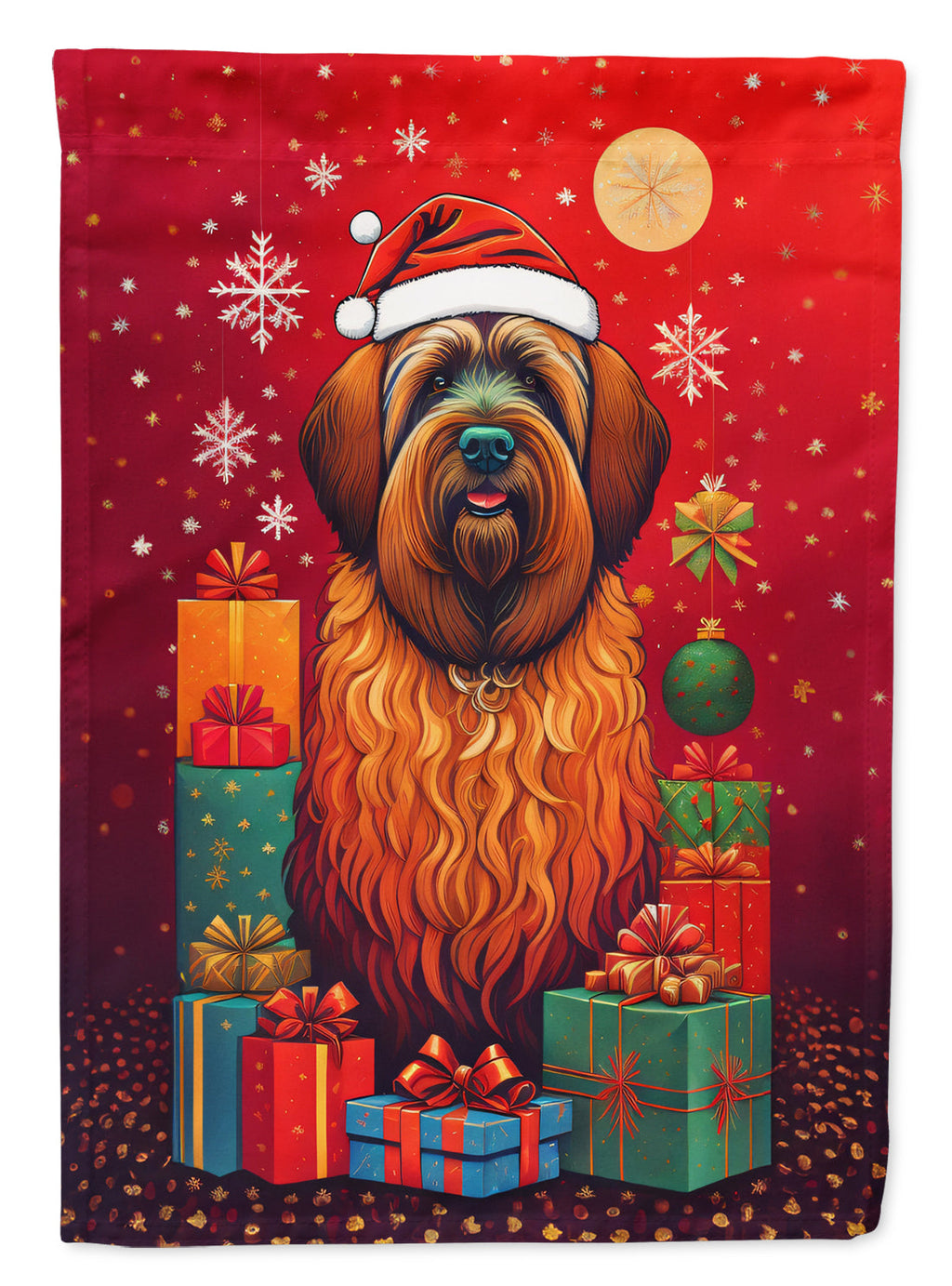 Briard Holiday Christmas House Flag 28x40 Porch Sleeve Pole Decorative Outside Yard Banner Artwork Wall Hanging, Polyester