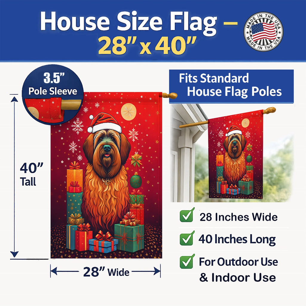 Briard Holiday Christmas House Flag 28x40 Porch Sleeve Pole Decorative Outside Yard Banner Artwork Wall Hanging, Polyester