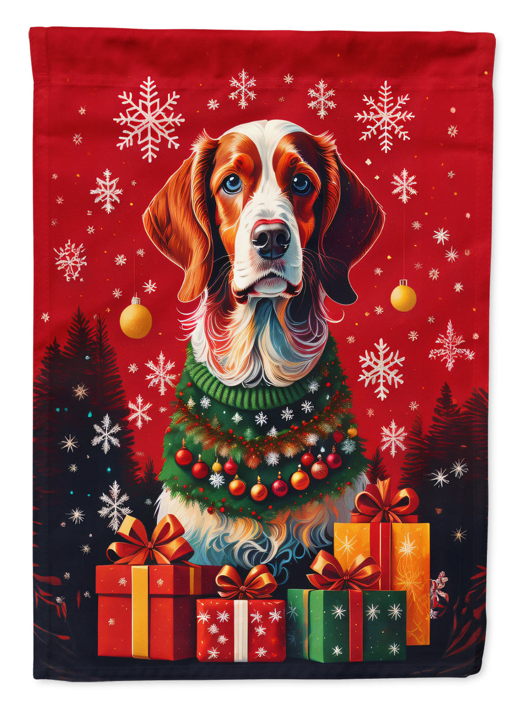 Brittany Spaniel Holiday Christmas House Flag 28x40 Porch Sleeve Pole Decorative Outside Yard Banner Artwork Wall Hanging, Polyester