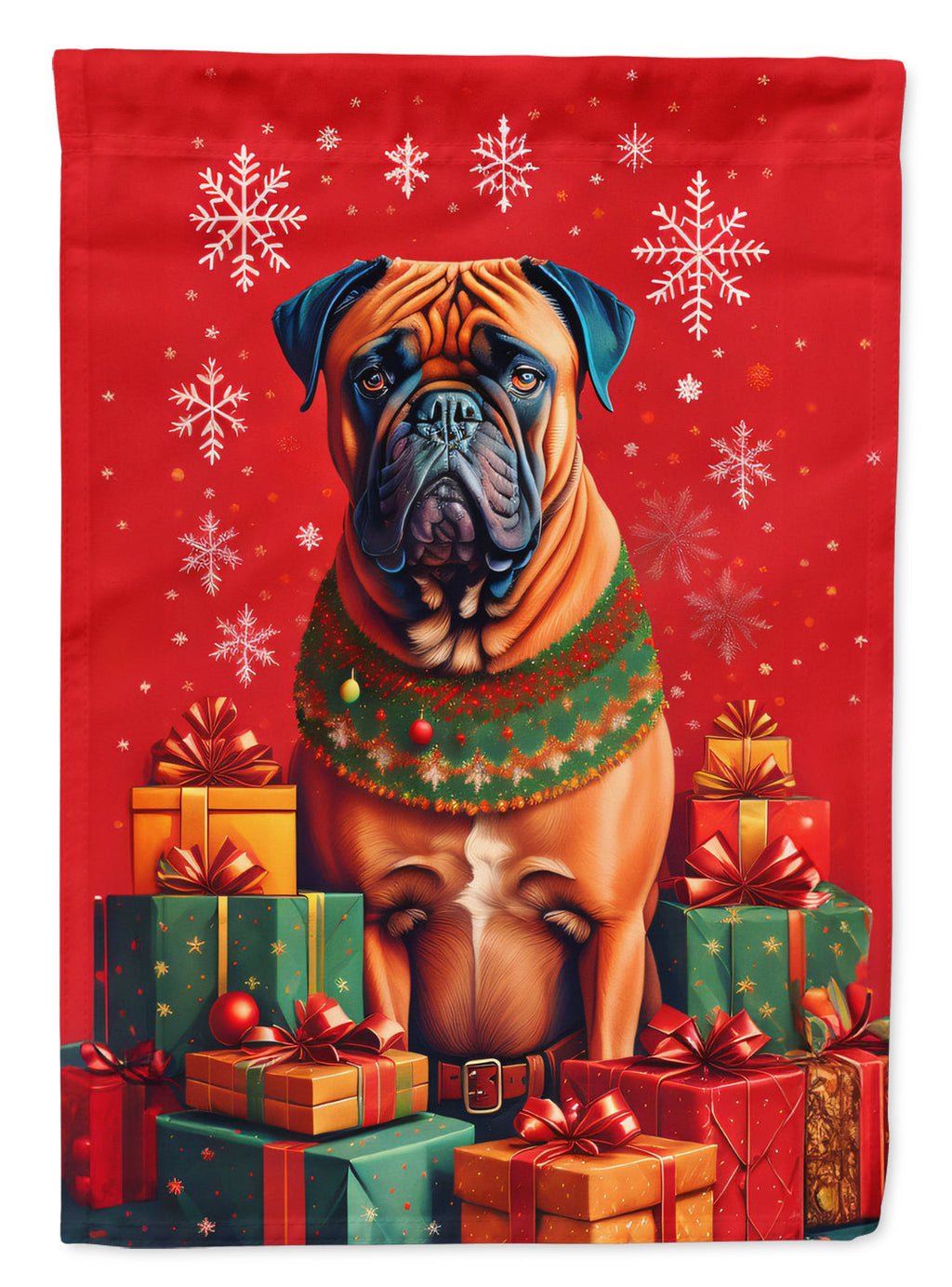 Bullmastiff Holiday Christmas House Flag 28x40 Porch Sleeve Pole Decorative Outside Yard Banner Artwork Wall Hanging, Polyester