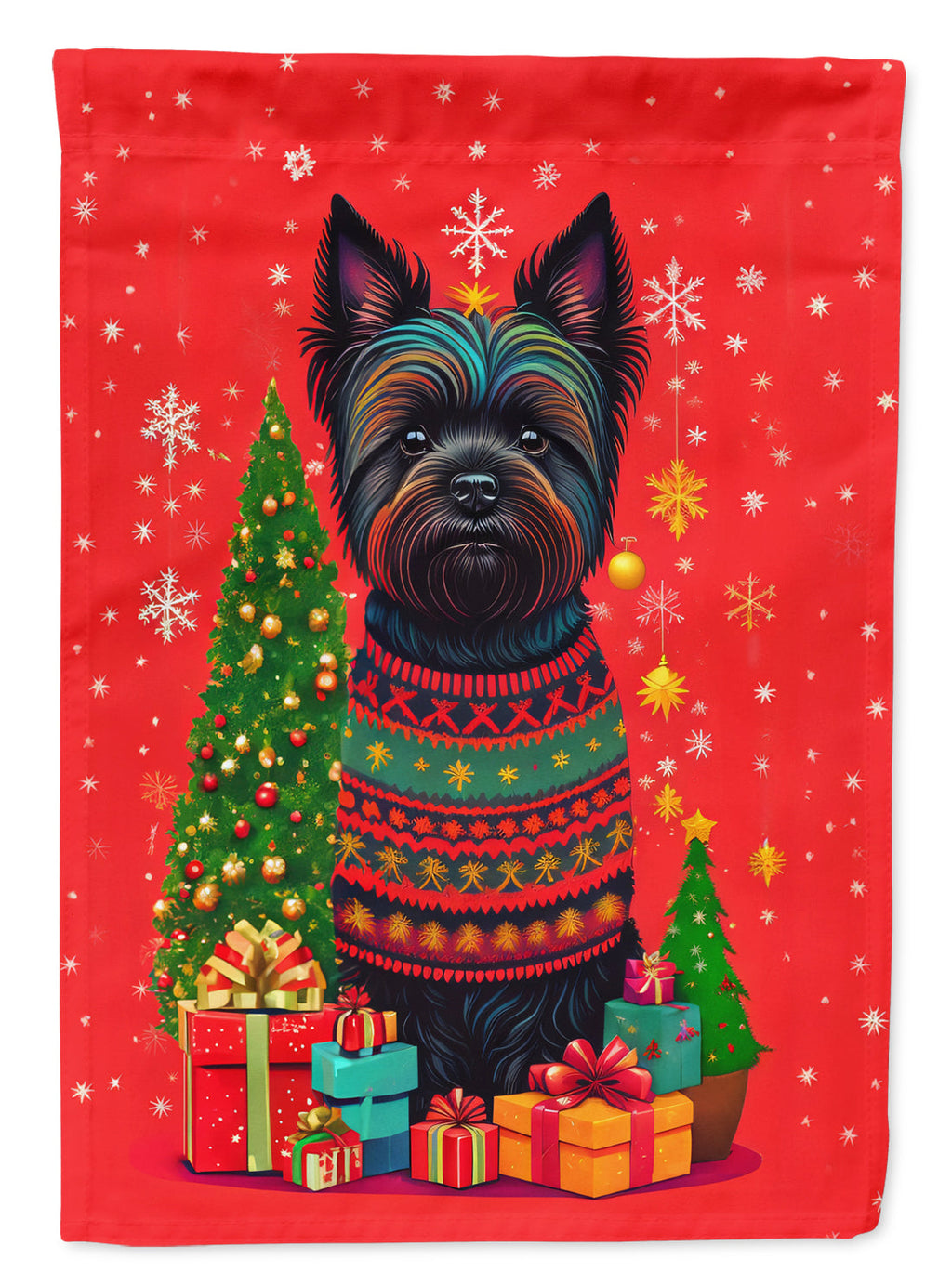 Black Cairn Terrier Holiday Christmas House Flag 28x40 Porch Sleeve Pole Decorative Outside Yard Banner Artwork Wall Hanging, Polyester