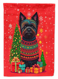 Black Cairn Terrier Holiday Christmas House Flag 28x40 Porch Sleeve Pole Decorative Outside Yard Banner Artwork Wall Hanging, Polyester
