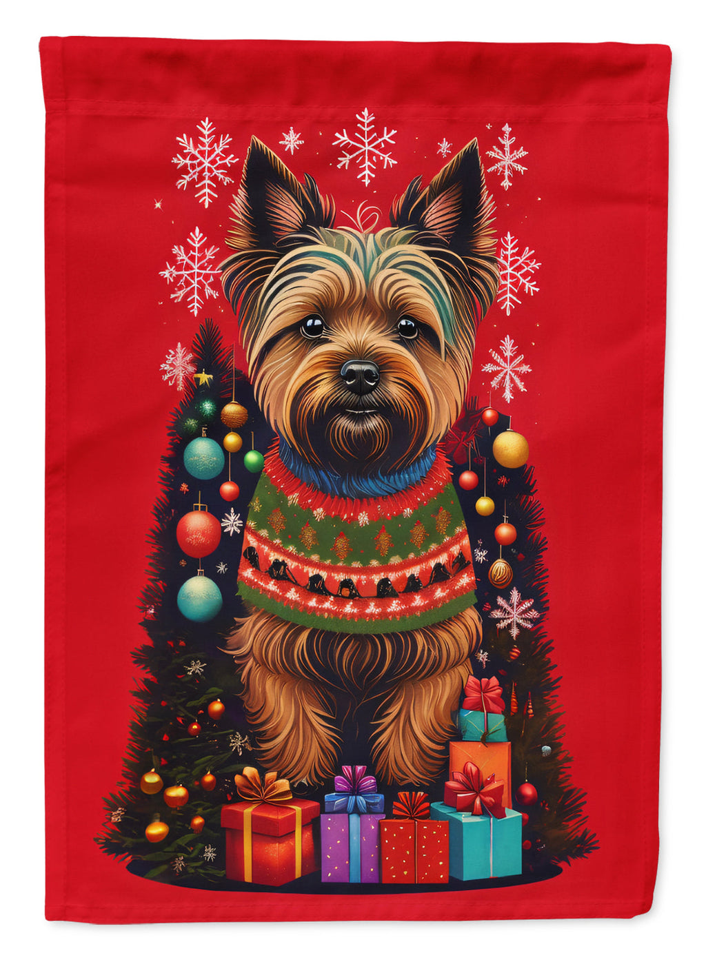 Cairn Terrier Holiday Christmas House Flag 28x40 Porch Sleeve Pole Decorative Outside Yard Banner Artwork Wall Hanging, Polyester