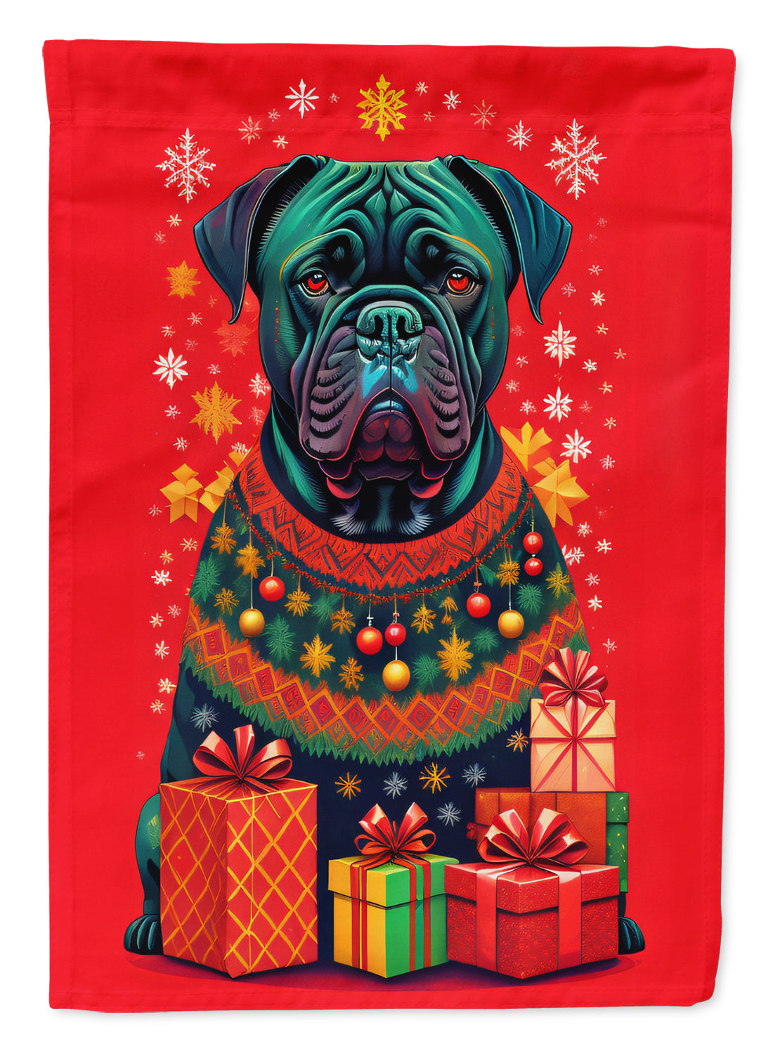 Cane Corso Holiday Christmas House Flag 28x40 Porch Sleeve Pole Decorative Outside Yard Banner Artwork Wall Hanging, Polyester