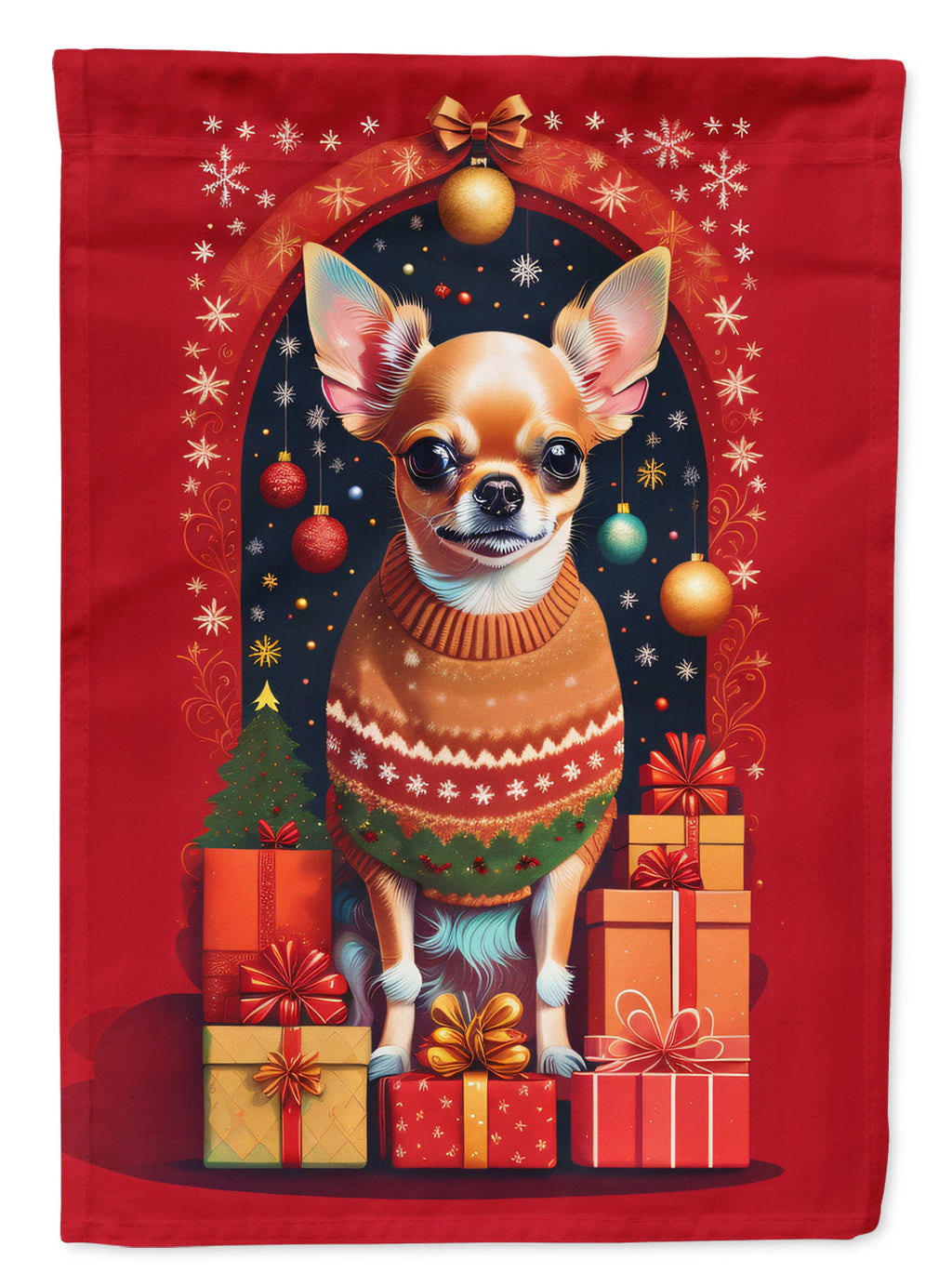 Chihuahua Holiday Christmas House Flag 28x40 Porch Sleeve Pole Decorative Outside Yard Banner Artwork Wall Hanging, Polyester
