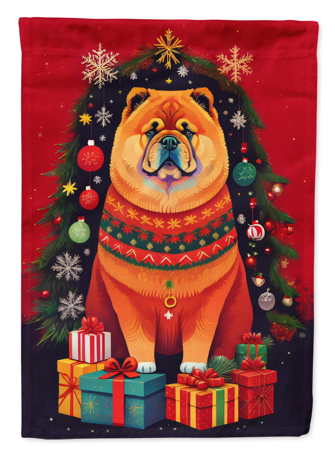 Chow Chow Holiday Christmas House Flag 28x40 Porch Sleeve Pole Decorative Outside Yard Banner Artwork Wall Hanging, Polyester