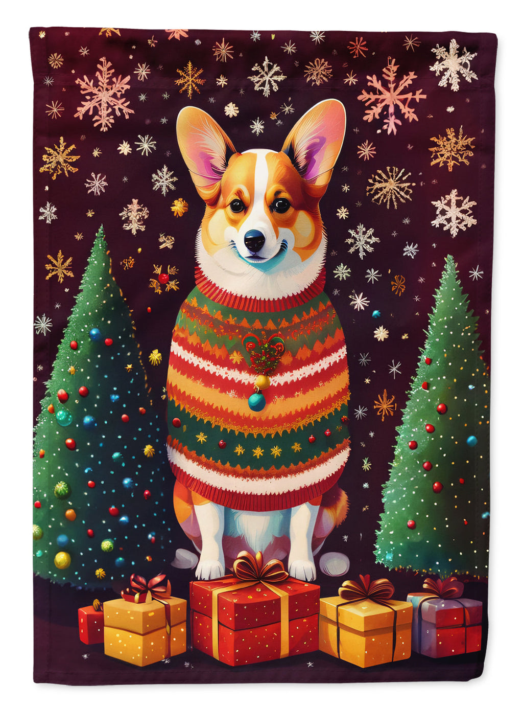 Corgi Holiday Christmas House Flag 28x40 Porch Sleeve Pole Decorative Outside Yard Banner Artwork Wall Hanging, Polyester