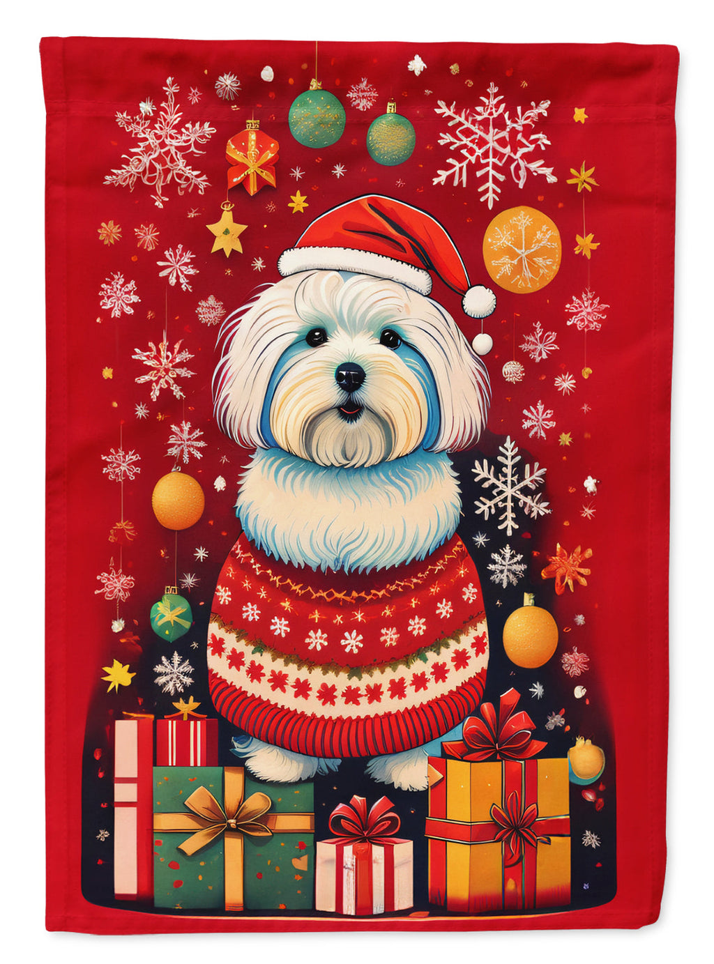 Coton De Tulear Holiday Christmas House Flag 28x40 Porch Sleeve Pole Decorative Outside Yard Banner Artwork Wall Hanging, Polyester