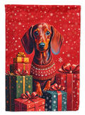 Dachshund Holiday Christmas House Flag 28x40 Porch Sleeve Pole Decorative Outside Yard Banner Artwork Wall Hanging, Polyester