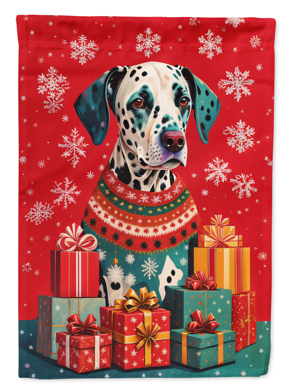 Dalmatian Holiday Christmas House Flag 28x40 Porch Sleeve Pole Decorative Outside Yard Banner Artwork Wall Hanging, Polyester