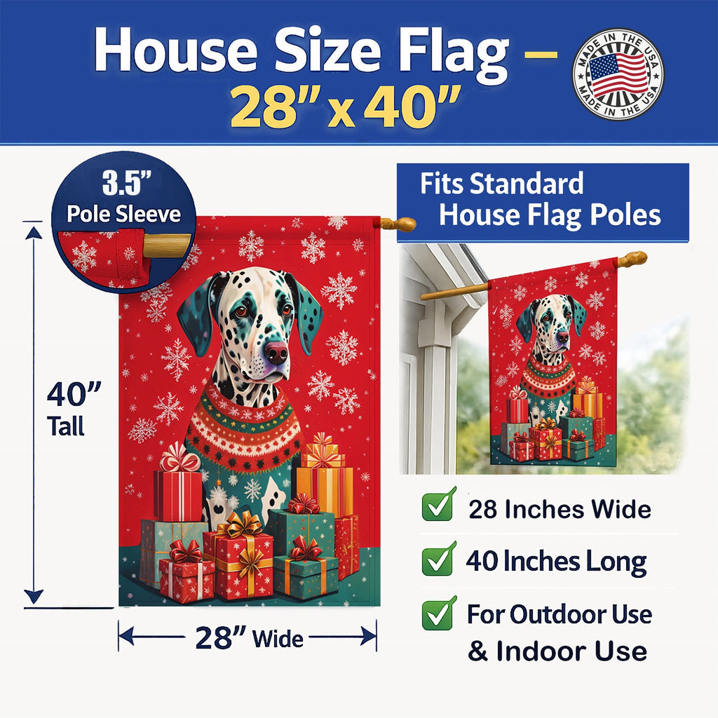 Dalmatian Holiday Christmas House Flag 28x40 Porch Sleeve Pole Decorative Outside Yard Banner Artwork Wall Hanging, Polyester