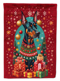Doberman Pinscher Holiday Christmas House Flag 28x40 Porch Sleeve Pole Decorative Outside Yard Banner Artwork Wall Hanging, Polyester