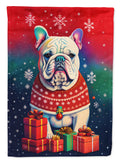English Bulldog Holiday Christmas House Flag 28x40 Porch Sleeve Pole Decorative Outside Yard Banner Artwork Wall Hanging, Polyester