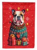 English Bulldog Holiday Christmas House Flag 28x40 Porch Sleeve Pole Decorative Outside Yard Banner Artwork Wall Hanging, Polyester