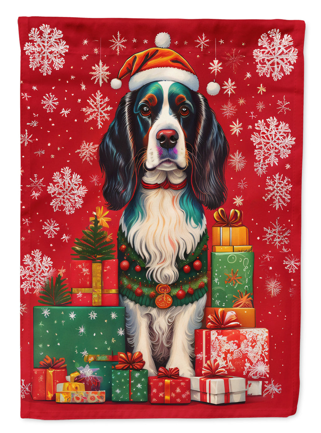 English Springer Spaniel Holiday Christmas House Flag 28x40 Porch Sleeve Pole Decorative Outside Yard Banner Artwork Wall Hanging, Polyester