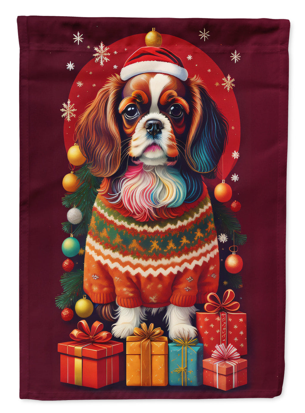 English Toy Spaniel Holiday Christmas House Flag 28x40 Porch Sleeve Pole Decorative Outside Yard Banner Artwork Wall Hanging, Polyester