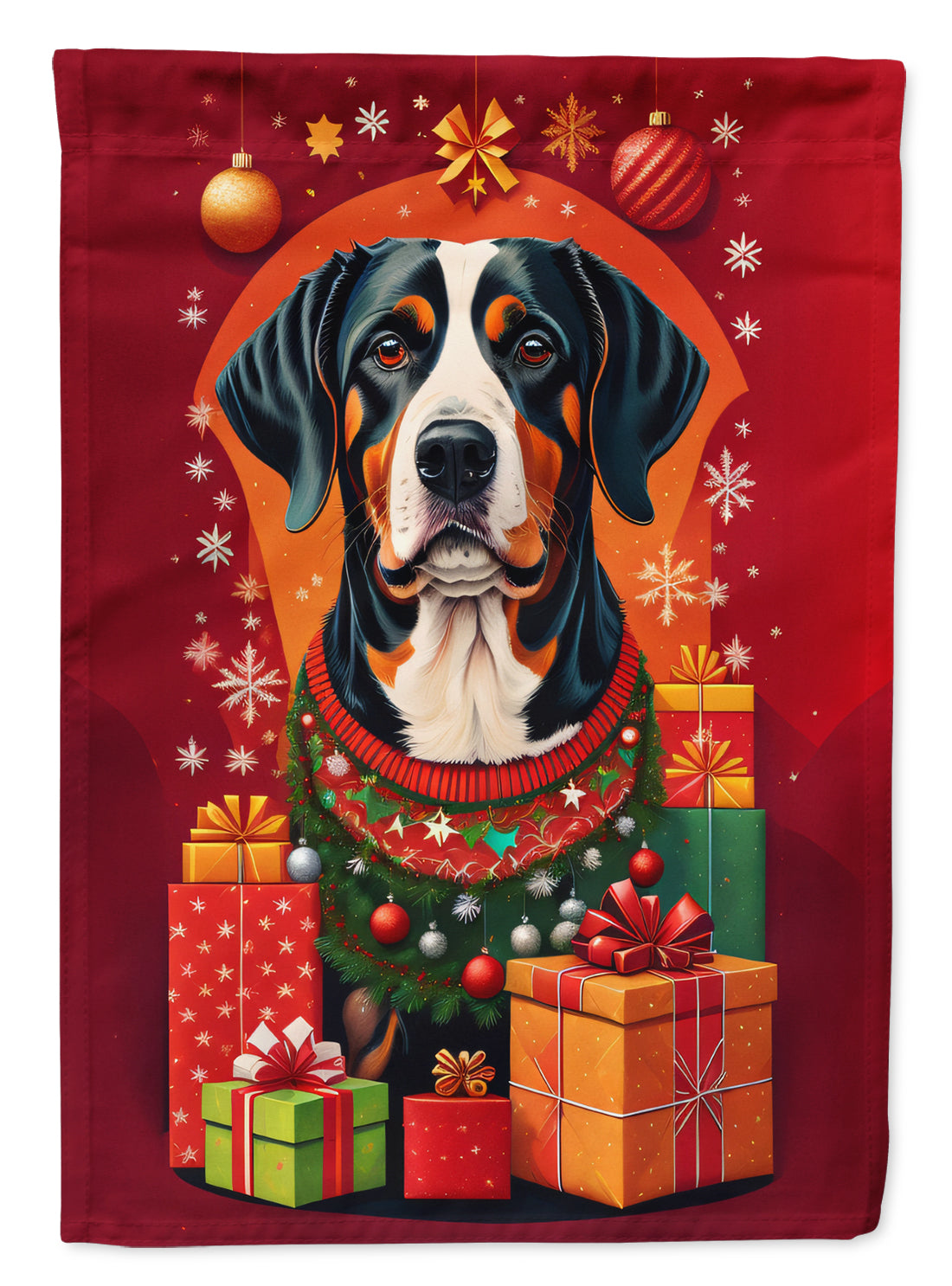 Entlebucher Mountain Dog Holiday Christmas House Flag 28x40 Porch Sleeve Pole Decorative Outside Yard Banner Artwork Wall Hanging, Polyester
