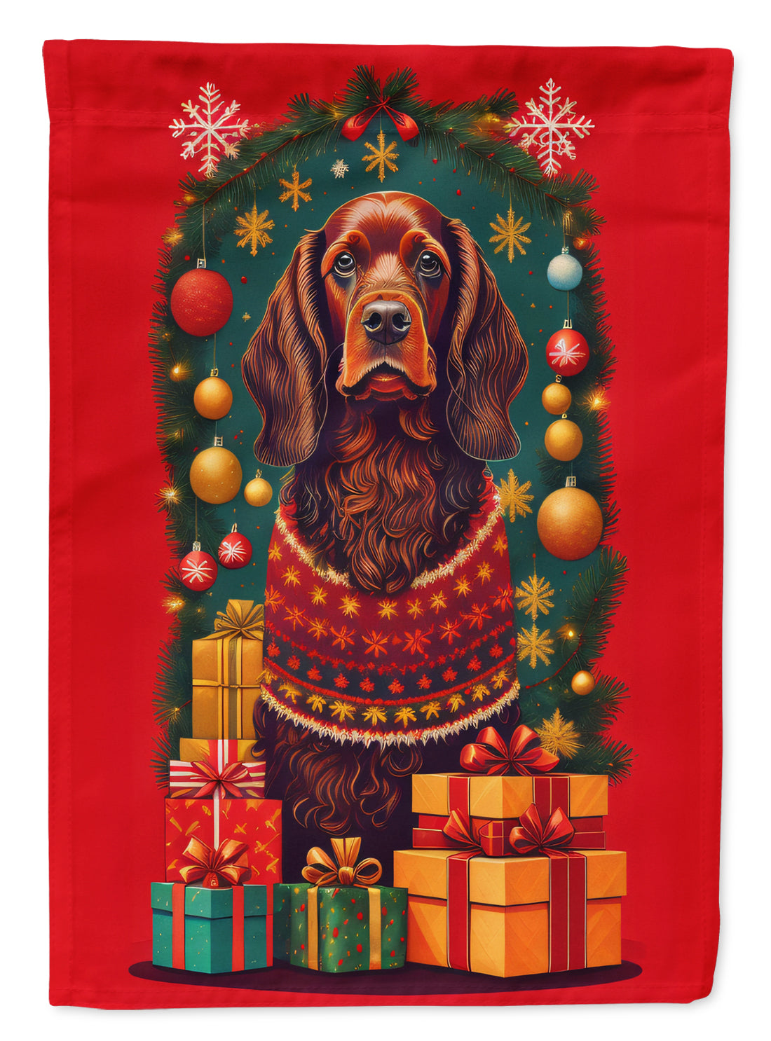 Field Spaniel Holiday Christmas House Flag 28x40 Porch Sleeve Pole Decorative Outside Yard Banner Artwork Wall Hanging, Polyester